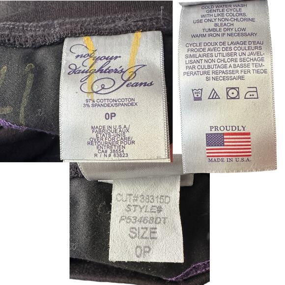 NYDJ Stretch Velvet Slim Pants, Size 0P/ 2-4 US, Black - Picture 7 of 7